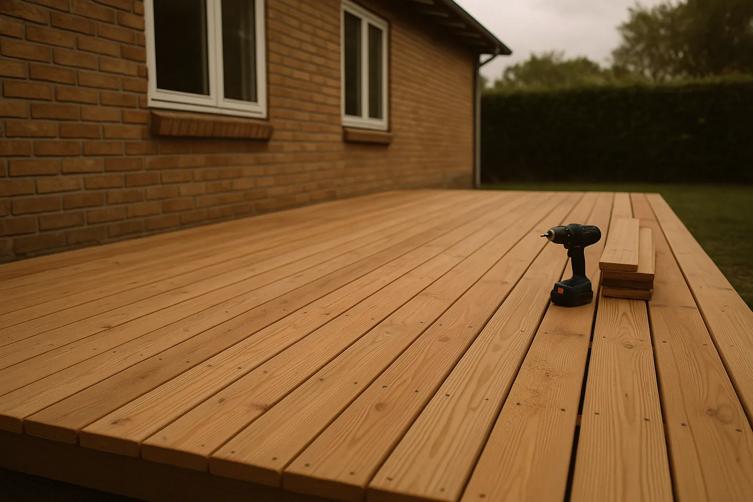 Trædæk til terrasse bygget af tømrer i Ringsted